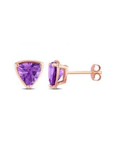 14K Rose Gold Plated Amethyst Trillion Stud Earrings