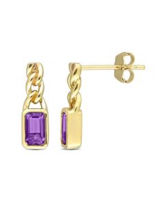 10K Yellow Gold Plated Amethyst Link Drop Earrings