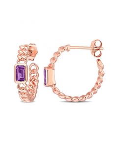 10K Rose Gold Plated Amethyst Link Hoop Earrings