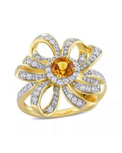 18K Gold Plated Sterling Silver or Sterling Silver Citrine, Amethyst and White Topaz Flower Cocktail Ring