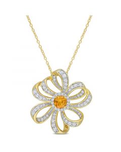 18K Gold Plated Sterling Silver Citrine and White Topaz Flower Necklace