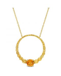 18K Gold Plated Sterling Silver Citrine Graduated Open Circle Necklace