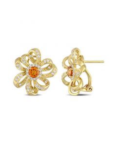 18K Gold Plated Sterling Silver Citrine and White Topaz Flower Earrings