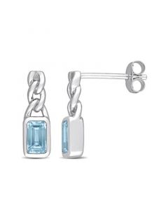 10K White Gold Plated Blue Topaz Link Drop Earrings