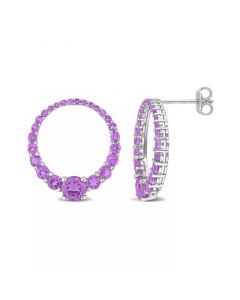 Sterling Silver Amethyst and Blue Topaz Graduated Open Circle Hoop Earrings