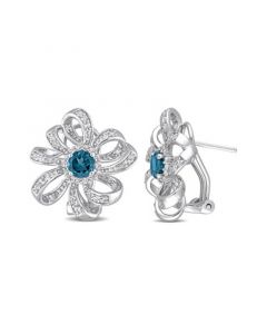 Sterling Silver Blue Topaz and White Topaz Flower Earrings