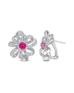 Sterling Silver Pink Topaz and White Topaz Flower Earrings