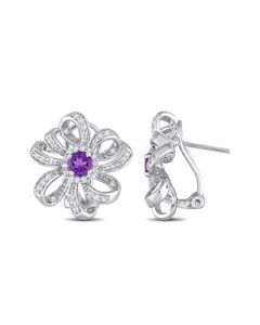 Sterling Silver Amethyst and White Floral Earrings