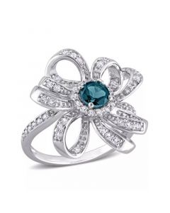 Sterling Silver Blue Topaz, Pink Topaz and White Topaz Flower Cocktail Ring