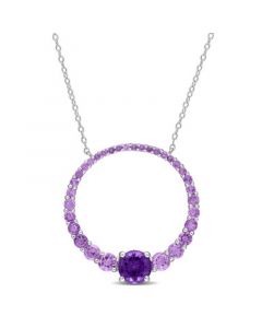 Sterling Silver Amethyst Graduated Open Circle Necklace