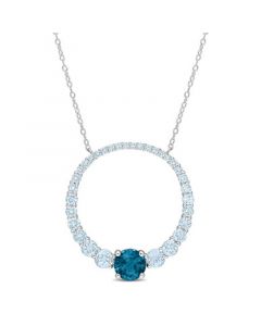 Sterling Silver Blue Topaz Graduated Open Circle Necklace