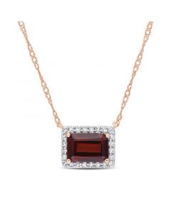 14K Rose Gold Plated Garnet and Diamond Halo Necklace