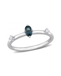 10K White Gold Blue Topaz and White Topaz Oval Stackable Ring