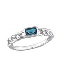 10K White Gold Blue Topaz Link Ring