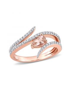 10K Rose Gold Plated Morganite and Diamond Open Wrap Ring