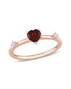 10K Rose Gold Plated Garnet and White Topaz Heart Stackable Ring