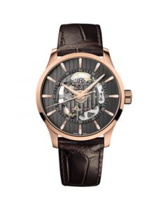 Men's Swiss Automatic Multifort Skeleton Vertigo Brown Leather Strap Watch 42mm