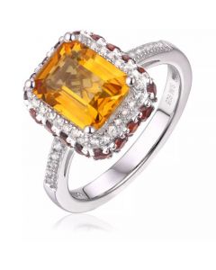 Citrine/Garnet (4 ct. t.w.) & White Topaz (1/5 ct. t.w.) Halo Ring in Sterling Silver (Also in Blue Topaz & Amethyst)