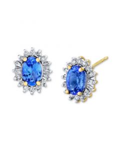 Tanzanite (1 ct. t.w.) & Diamond (1/4 ct. t.w.) Halo Stud Earrings in 10k Gold