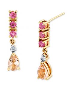 Multi-Gemstone (1-1/4 ct. t.w.) & Diamond (1/20 ct. t.w.) Drop Earrings in 14k Gold