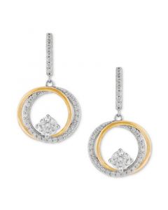 Cubic Zirconia Circle Drop Earrings in Sterling Silver & 14k Gold-Plate