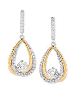 Cubic Zirconia Teardrop Drop Earrings in Sterling Silver & 14k Gold-Plate