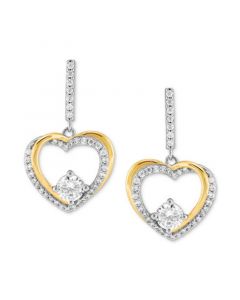 Cubic Zirconia Heart Drop Earrings in Sterling Silver & 14k Gold-Plate