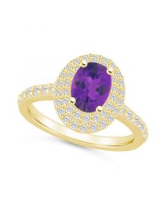 Amethyst and Diamond Halo Ring