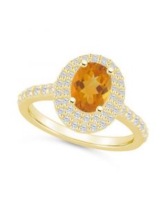 Citrine and Diamond Halo Ring