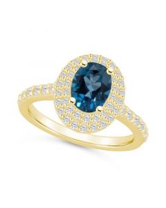 London Blue Topaz and Diamond Halo Ring