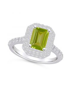 Peridot and Diamond Halo Ring