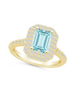 Aquamarine and Diamond Halo Ring