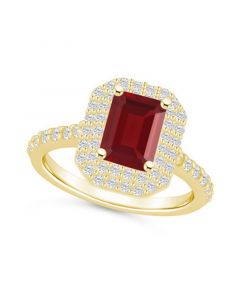 Garnet and Diamond Halo Ring