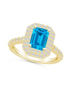 Blue Topaz and Diamond Halo Ring