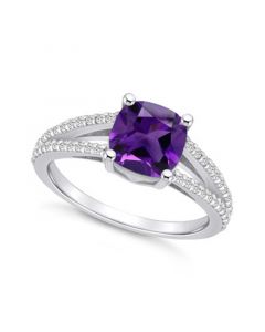 Amethyst and Diamond Accent Ring in 14K White Gold