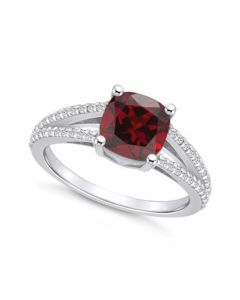 Garnet and Diamond Accent Ring in 14K White Gold