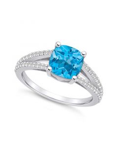 Blue Topaz and Diamond Accent Ring in 14K White Gold