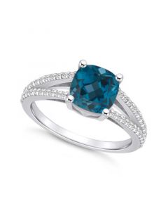 London Blue Topaz and Diamond Accent Ring in 14K White Gold