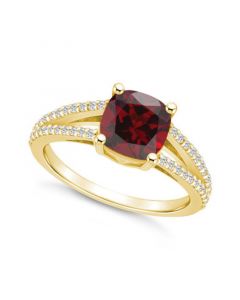 Garnet and Diamond Accent Ring in 14K Yellow Gold