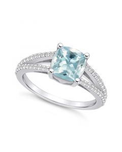 Aquamarine and Diamond Accent Ring in 14K White Gold