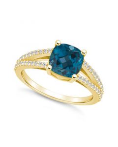 London Blue Topaz and Diamond Accent Ring in 14K Yellow Gold