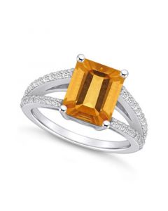 Citrine and Diamond Accent Ring in 14K White Gold