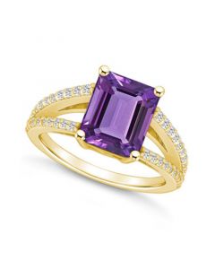 Amethyst and Diamond Accent Ring in 14K Yellow Gold