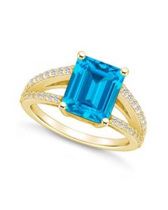 Blue Topaz and Diamond Accent Ring in 14K Yellow Gold