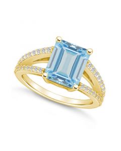 Aquamarine and Diamond Accent Ring in 14K Yellow Gold