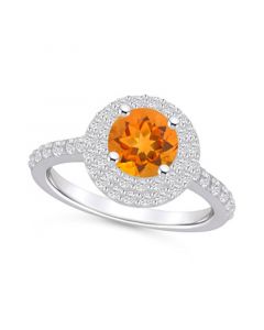 Citrine and Diamond Accent Halo Ring in 14K White Gold