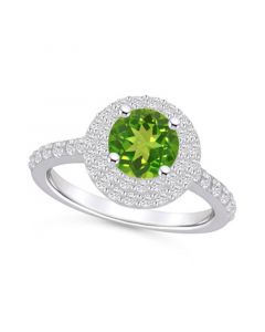 Peridot and Diamond Accent Halo Ring in 14K White Gold