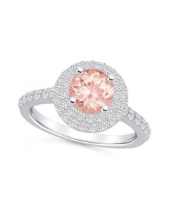 Morganite and Diamond Accent Halo Ring in 14K White Gold