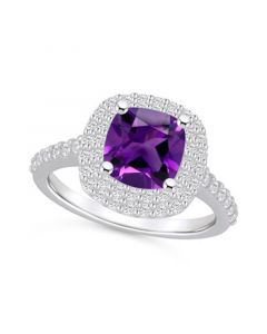 Amethyst and Diamond Accent Halo Ring in 14K White Gold