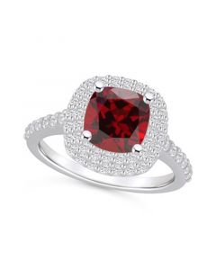 Garnet and Diamond Accent Halo Ring in 14K White Gold